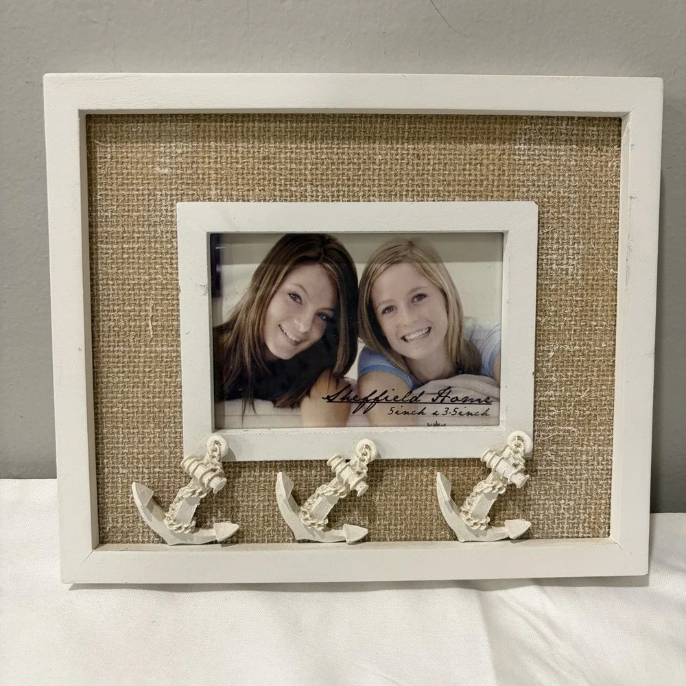Sheffield Home picture Photo frame nautical Anchors Beige White 3.5 X 5 Beach